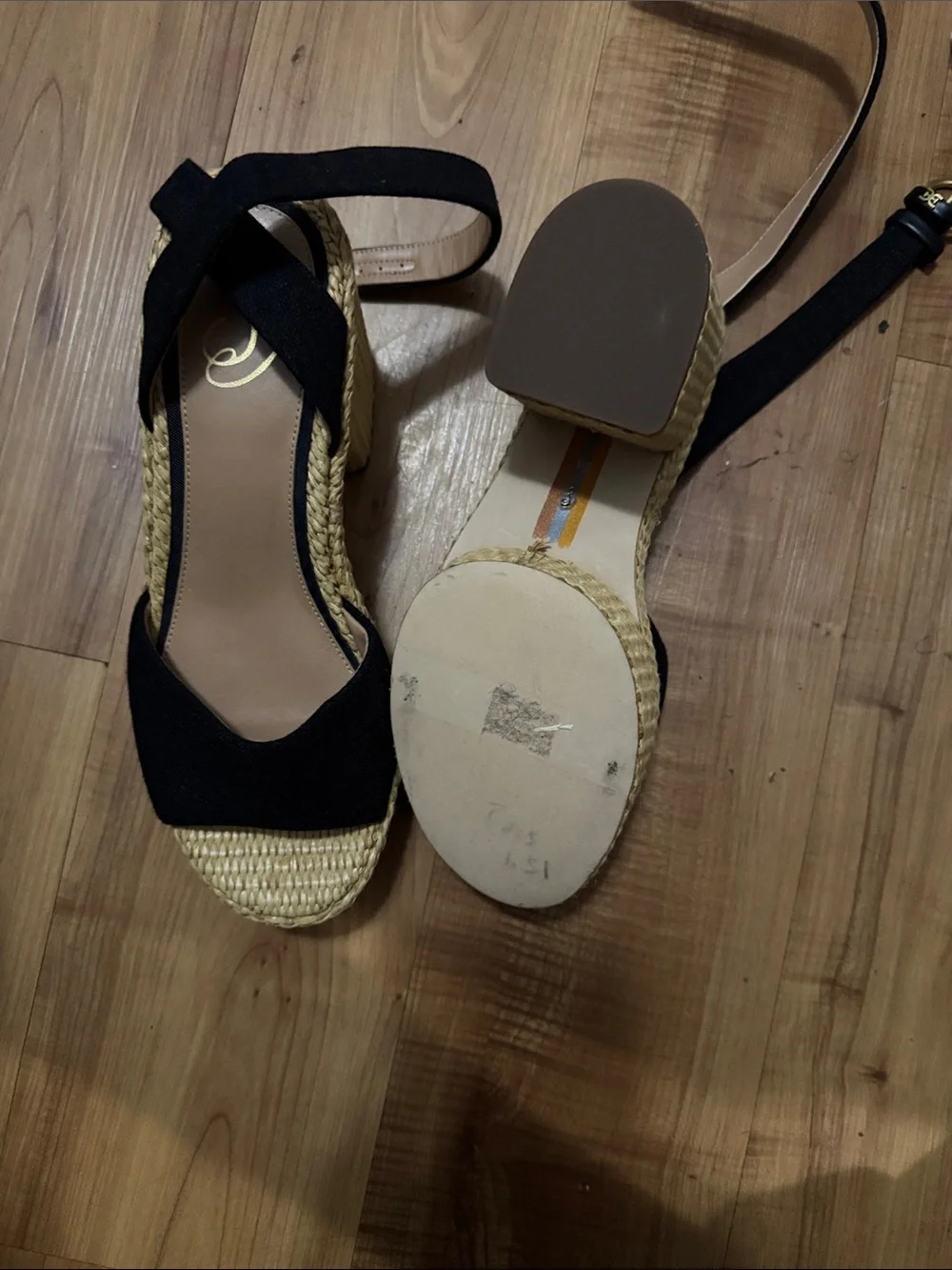 Sam Edelman Black and Tan Espadrille Wedge Sandals(11)